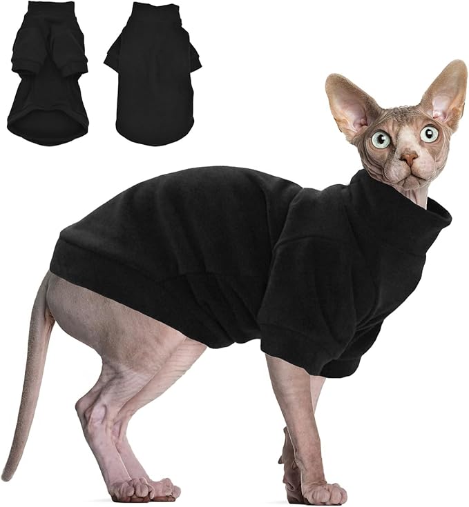 Sphynx Cat Clothes Hairless Cat Sweater Shirt Soft Warm Long Sleeves Pullover Pet Clothes Pajamas Dog Cloth for Small Dogs Kitten Clothes Pet Sweaters (Black, 2XL)