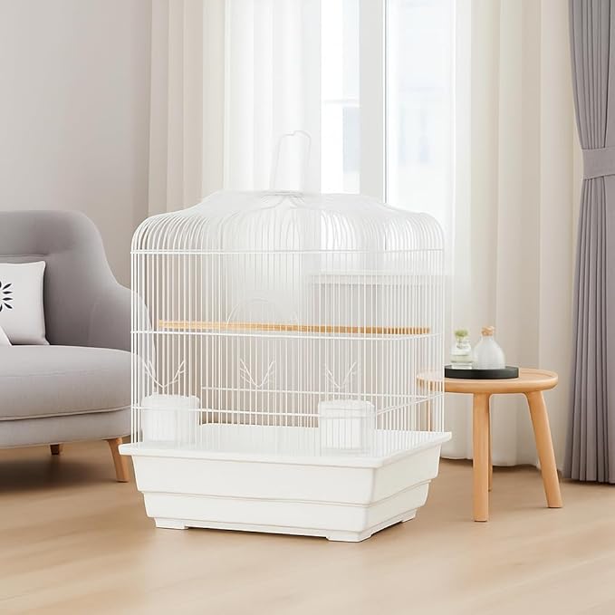 20.5" Portable Travel Bird Cage, Parakeet Cage with Handle, Wooden Perches and Food Container, Portable Birdcage for Small Parrots, Budgie, Canaries, Cockatiel, Finches Budgies, Conures
