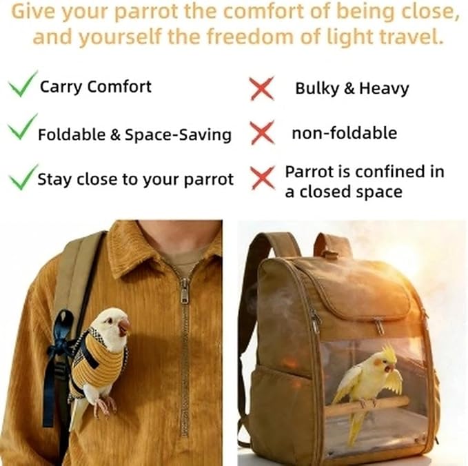 DRESSO Portable Bird Traval Carrier Bag, Escape Resistant Outdoor Harness Vest for Small Medium Parrots, Cockatiel, Budgie, Random Color(Large)