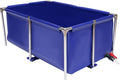 Canvas Fish Pond Aquarium Fish Water Tank, Koi Breeding Pond with Metal Frame and Drain Valve,Blue Cuboid Ornamental Swimming Pool Foldable Water Storage Above Ground Pond for Home