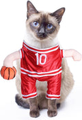 DELIFUR Dog Basketball Player Costume - Pet Halloween Costume Adjustable Funny Dress Up Sports Outfit Cosplay Clothes for Large Cats and Small Dogs (Red Basketball, X-Small)