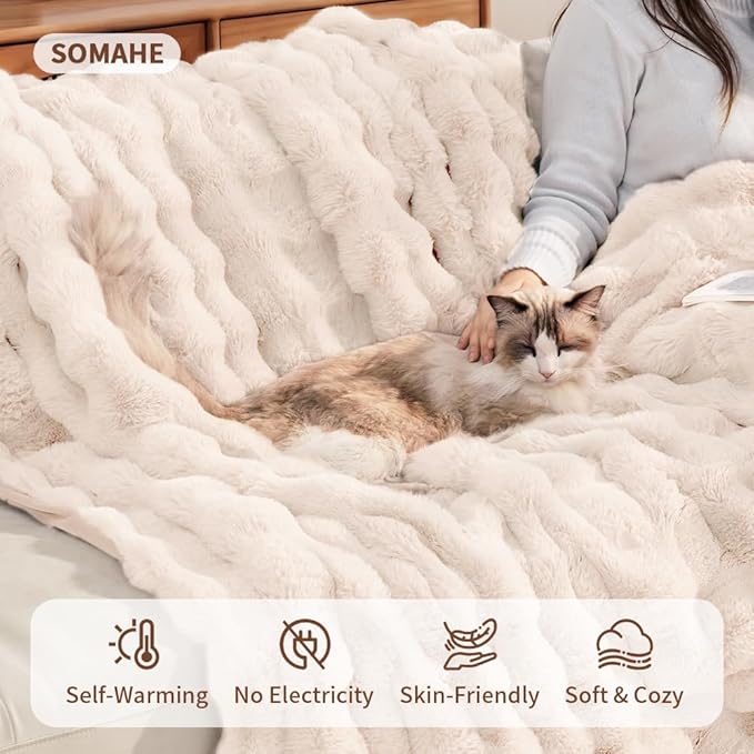 Self-Warming Cat Blanket, Dual-Side Plush Sherpa Throw with Anti-Static, Snuggle Mat for Kittens & Cats, Cozy Bed Topper for Windowsills & Couches, Machine Washable & Dryable, 21x18 Inch White