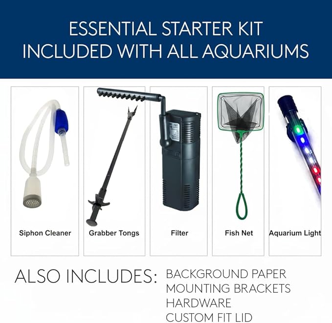 Aussie Aquariums 3.0 Wall Mounted Fish Tank Kit with LED Lighting, Built-in Filter System, Modern Space-Saving Design, Complete Accessories Set (Verticali, Black)