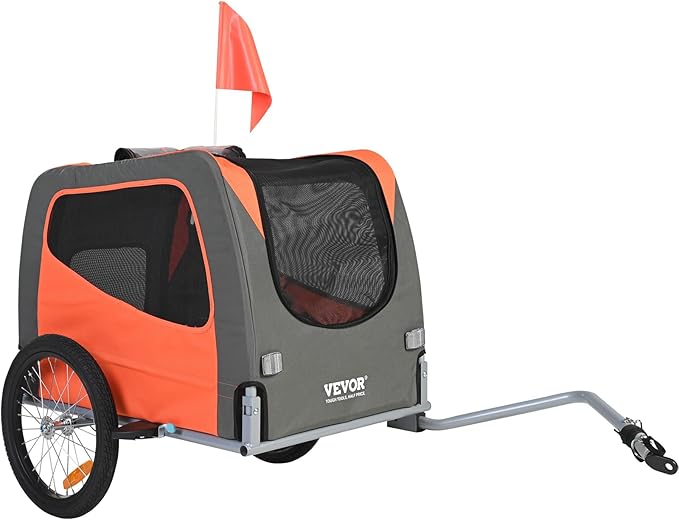 VEVOR Dog Bike Trailer, Supports up to 66 lbs, Pet Cart Bicycle Carrier for Small & Medium Dogs, Easy Folding Frame with Quick Release Wheel, Universal Bicycle Coupler, Reflector, Flag, Internal Leash