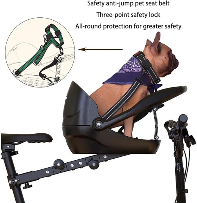 Dog Bike Seat – Front Bicycle Pet Seat with Adjustable Bracket, Backrest Angle & 3-Point Safety Harness, Footrest Extension, Fits 30–34 Mm Seat Tubes – Small Dog Bike Carrier(Blue)