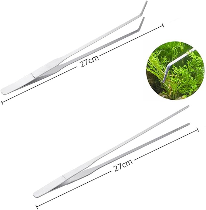 Aquarium Tools Kit Long Stainless Steel Straight Curved Tweezers Scissors Set for Fish Tank Aquascaping pack of 3-27cm Tweezers