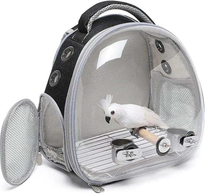 Bird Travel Carrier: Portable Backpack Cage - Breathable Mesh Lightweight Durable Design | Parrot Small Birds Conure Budgie Cockatiel/Outdoor Transport Perch-Integrated Enclosure Use (B1)