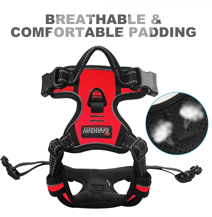 BARKBAY No Pull Dog Harness Front Clip Heavy Duty Reflective Easy Control Handle for Large Dog Walking(Red,S)