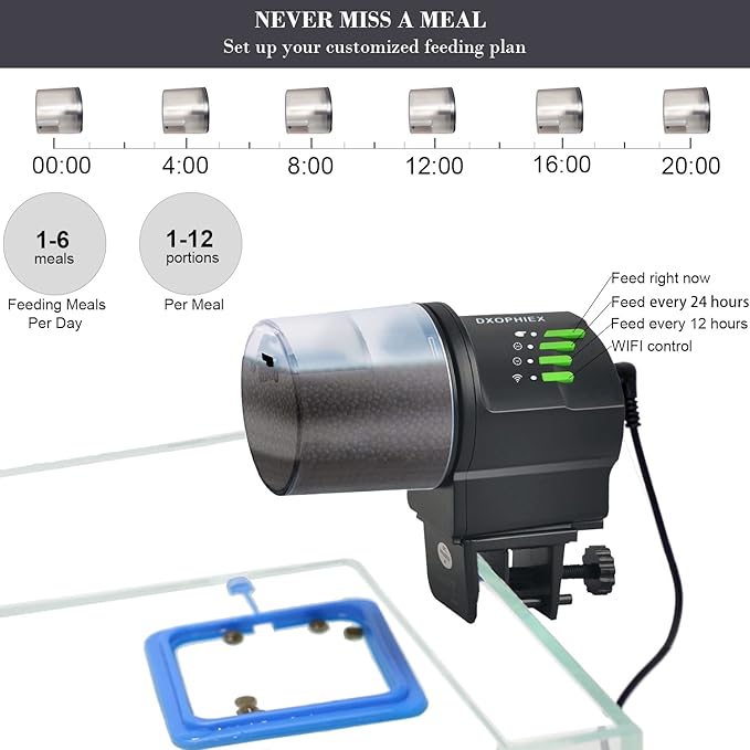 DXOPHIEX WiFi Fish Feeder Automatic Fish Feeder Automatic Dispenser Vacation for Aquarium and Turtle Tank with Feeding Ring
