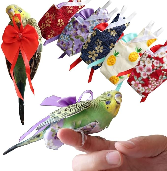 6pcs Bow Bird Diaper Set, Soft Reusable Flight Suit Clothing for Parrots Budgies Cockatiels — Cleaner Indoor Bonding & Training(S)