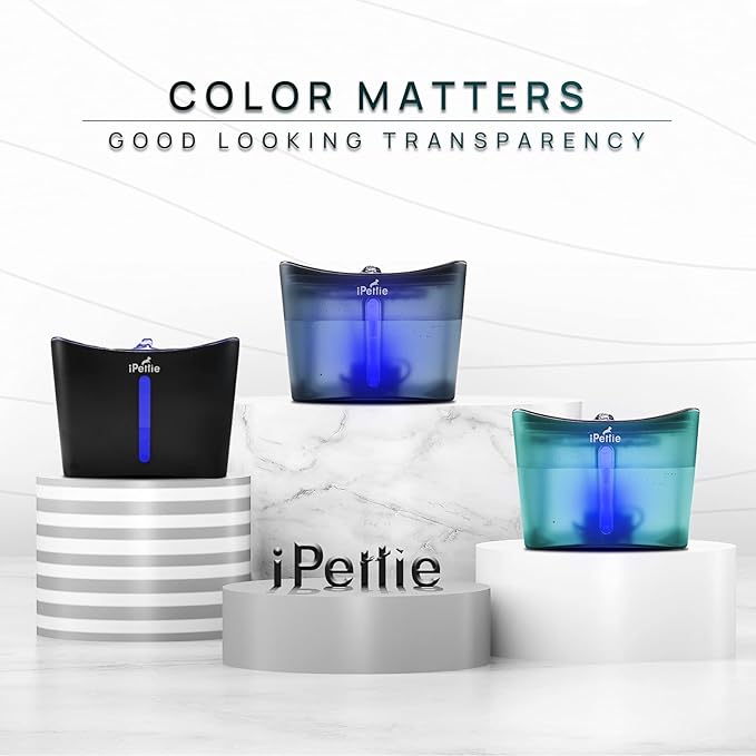 iPettie Kamino Pet Water Fountain, 101oz/3L, Ultra-Quiet Automatic Cat Water Dispenser with LED Light & Water Level Window, Auto Power Off USB Pump & Dual Filters for Cats and Dogs, Translucent Blue