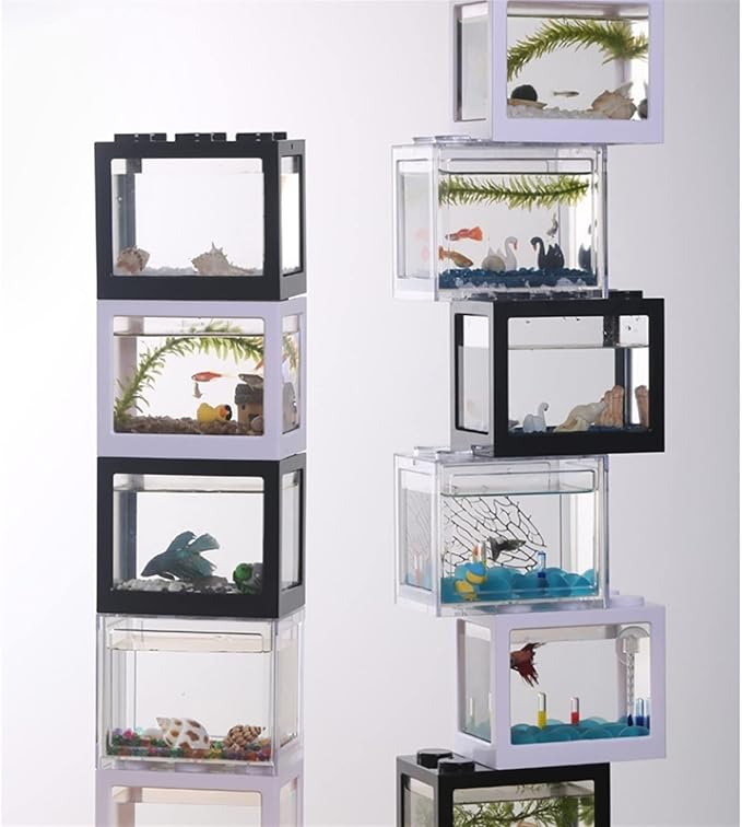 Fish Tabk Small Fish Tank Reptile Pet Superimposed Aquarium Creative Fish Tank Landscape Office Home Decoration Ecological Landscape Cool Fish Tank(Blue)