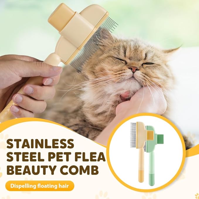 Self Cleaning Pet Hair Removal Comb, Pet Comb with Long Short Stainless Steel Metal Teeth, Cat Grooming Brush, Pet Grooming Supplies for Cat, dog (Yellow-1 pcs)