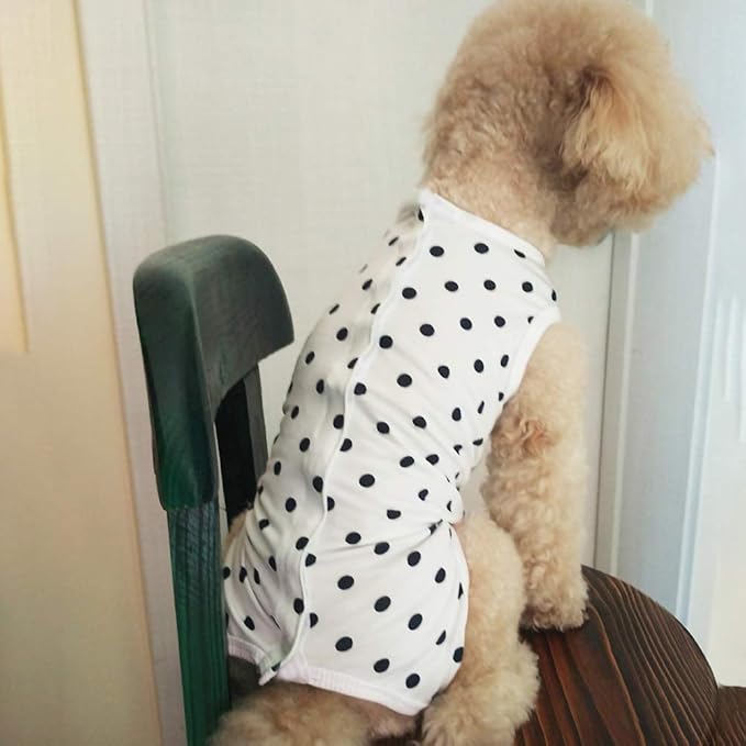 Dog’s Recovery Suit Post Surgery Shirt for Puppy, Wound Protective Clothes for Little Animals(White spot-XL)