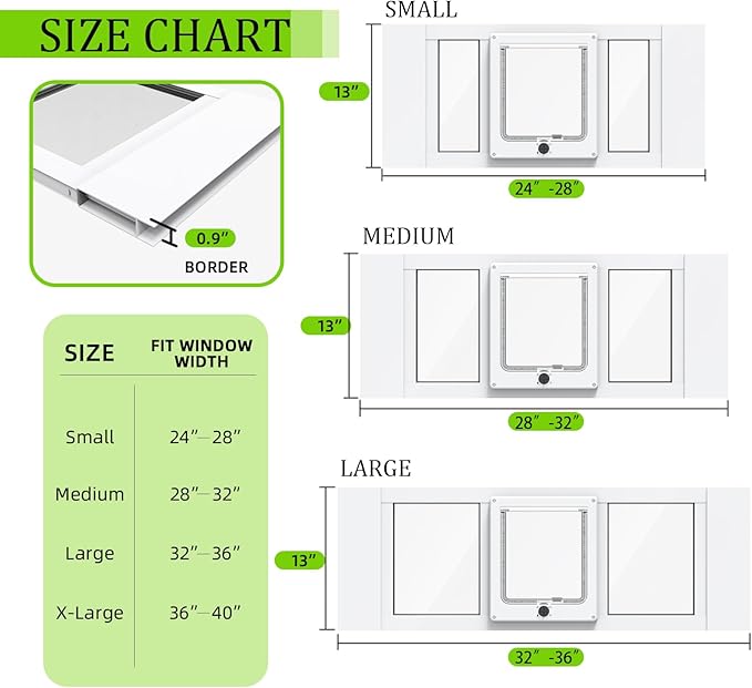 Cat Door for Window, Aluminum Cat Door Window Insert with 4 Secure Lock Modes, Magnectic Closure for Cats, Fit Window Width 24"-28", White