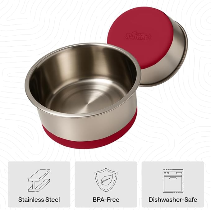 GORILLA GRIP Dog Bowls, Heavy Duty 304 Stainless Steel, Holds 8 Cups Each (64 fl oz) Food and Water Bowl for Feeding Dogs and Cats, Dishwasher Safe, Rust Resistant, BPA Free Rubber Base Set of 2 Red