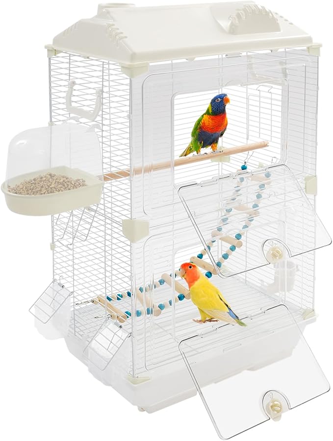 Two-Tier Bird Cage Medium Small Bird Cage Flight Cage with Stand Food Containers 30’’h Bird Cages with Pull Out Tray and Feeder Detachable Pet Flight Birdcage for Parrot Lovebirds (C)