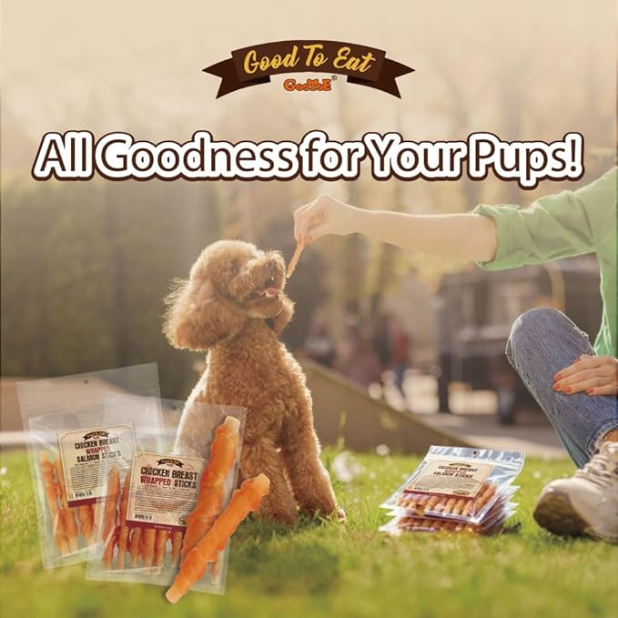 Gootoe Dog Treats, All Natural, Low Fat, Premium Training Chews, Healthy & Easily Digestible, Treat and Train, Chicken Breast Wrapped Salmon Sticks, 6oz