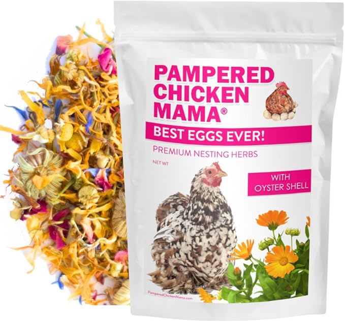 Pampered Chicken Mama Best Eggs Ever! Nesting Herbs for Chickens (16 Ounce/1 Pound) for Chicken Nesting Boxes Calcium Supplement for Chickens | Chicken Feed Supplies, Hen Treats for Coops (1 Bag)