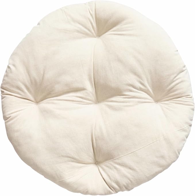 Round Dog Bed Insert Natural – Muslin Cotton Cover with Raw Cotton Filling, Breathable, Plastic-Free, Replacement Cushion (Large 35" x 4")