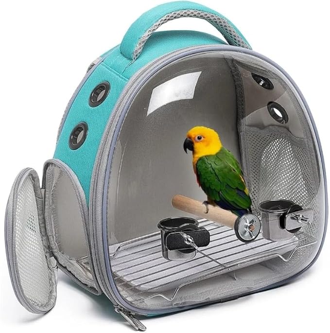 Bird Carrier Travel Cage Backpack with Perch, Breathable Portable Transport Bag for Parrot and Small Birds Outdoor Use (B2)