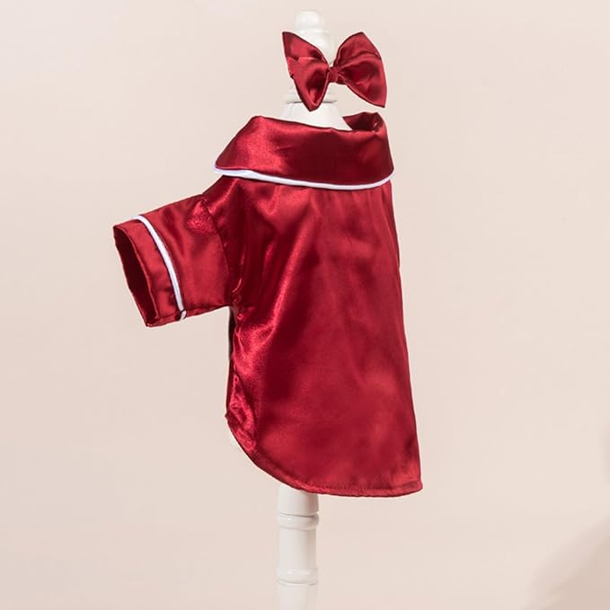 Cat Puppy Costume Elegant Satin Pajamas with Bow Headband 2PCs Set Pet Sleepwear Cute Pet Outfit Cosplay Partywear Photoshoots (red Set,Medium)