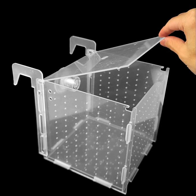 4.7 x 4.7 x 4.7 inch Acrylic Fish Breeding Box, Transparent Isolation Hatchery Incubator with Suction Cups for Guppy Shrimp Small Baby Fishes Aquarium Nursery Tank