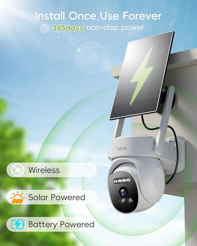 2.4G/5G Security Cameras Wireless Outdoor, 2K Solar Camera for Home Security, Battery Powered, 360° PTZ/Color Night Vision/2Way Talk/Compatible with Alexa/IP66 Waterproof