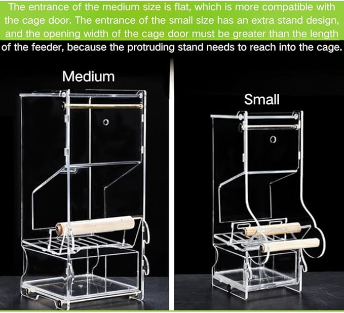 Automatic Bird Feeder, No Mess, Transparent Acrylic, Reducing Waste, Bird Cage Accessories for Parakeet, Canary, Cockatiel, Finch, Conure (Medium)