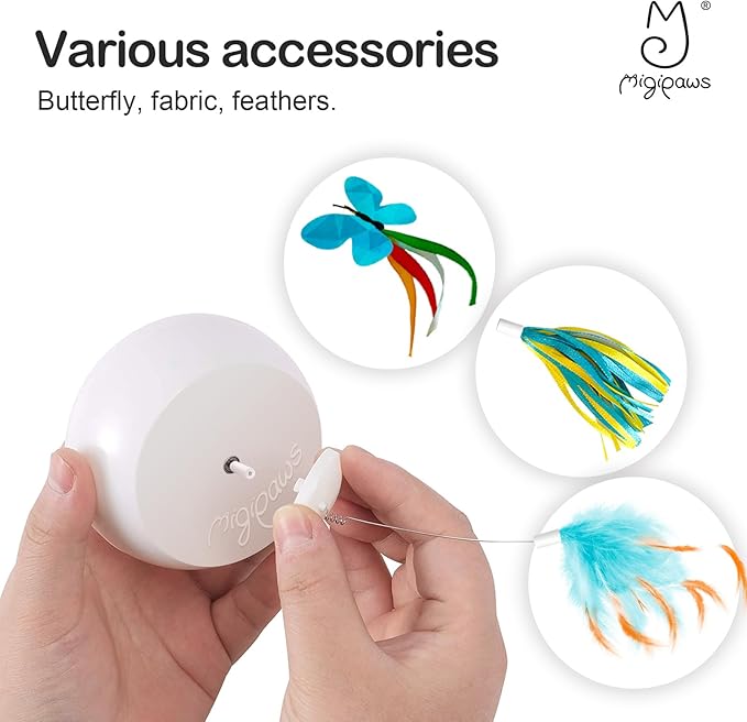 Migipaws Interactive Cat Toys, Butterfly & Feather Kitten Toy,Automatic Spinning Ball for Indoor Bored Cats,Self Play Intelligent Touch Senser, 3 Replacements