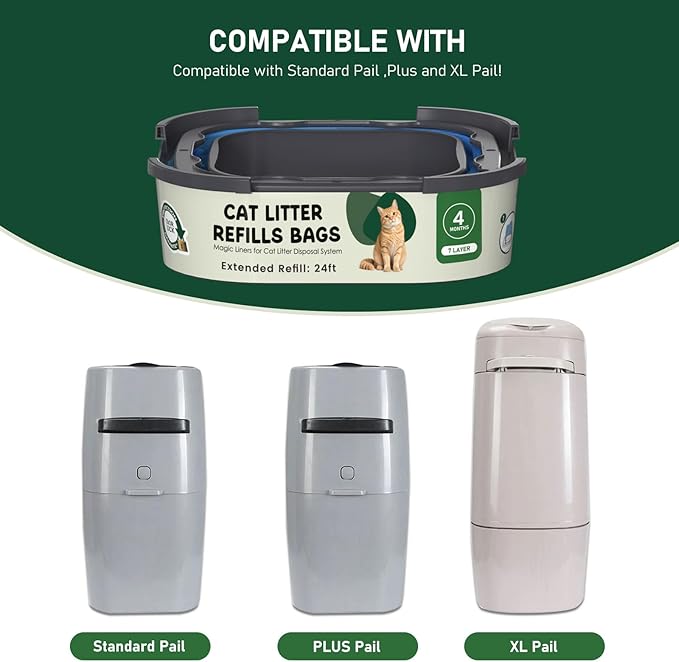 Cat Litter Refill Bags Cartridge Compatible with Litter Cat Genie Standard, Plus, XL+ and XL Pail Refills, Pet Waste Bags Box Accessories, Pack of 8