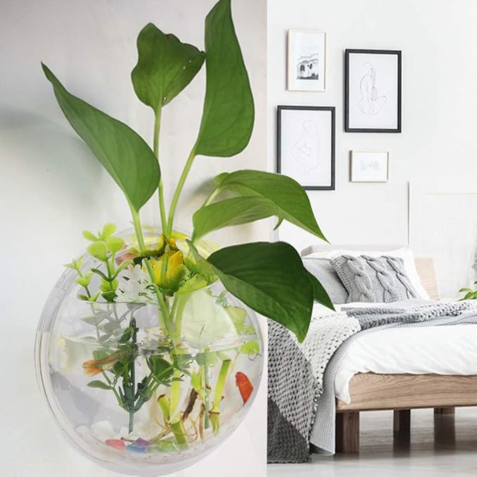 Toyfun 2Pcs Wall Hanging Fish Tank Wall Mounted Transparent Acrylic Fish Bowl Bubble Aquarium Bowl Fish Tank Aquarium for Home Decor