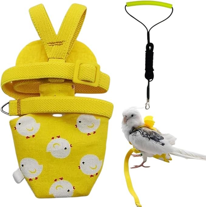 Adjustable Bird Diaper Harness Flight Suit Clothes with 80 Inch Flying Leash Rope for Parrots Conure Cockatiel (Yellow,2M)