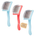 Pet Slicker Brush With Soft Massage Grooming Stainless Steel Pins - For Dematting, Shedding Fur, and Undercoat - Ideal Gift for Professional Pet Groomers - Long Slicker Brush