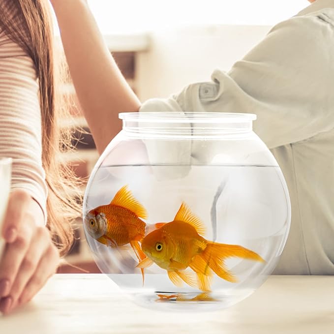 POPETPOP Plastic Fish Bowl Small Fish Tank: Transparent Small Aquarium Fish Bowls for Centerpieces Round Plastic Fish Bowl for Betta Fish Candy Party Favors, 7.07X7.07X6.29in