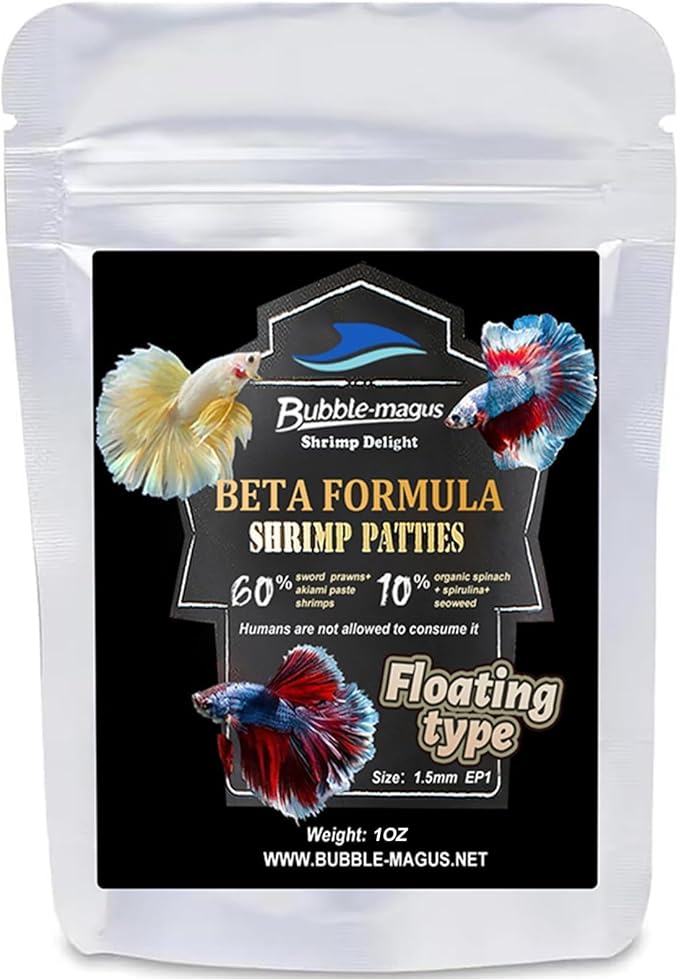 Bubble Magus Fish Food, Betta Fish Food, Contains 60% Shrimp Meat+10% Aquatic Algae All Natural Protein, Rich in Calcium, for Betta's Healthy Development and Cleaner Water (1 Pack, 1.5oz)