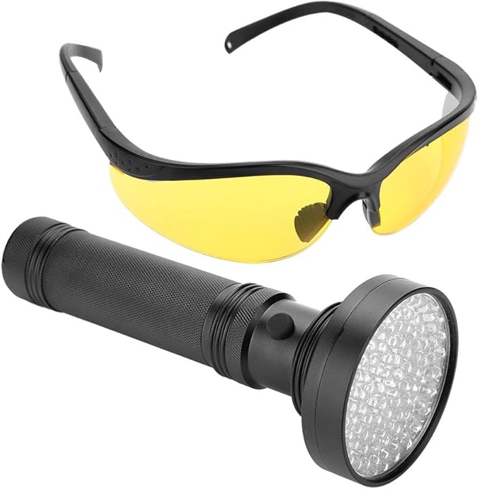 Flashlight Pet Urine Detector Bright 100 LEDs Blacklight with Sunglasses for 100 LED Flashlight Light Handlamp Pets Urine Detector for Dried Patches of Your Dogs Cats and