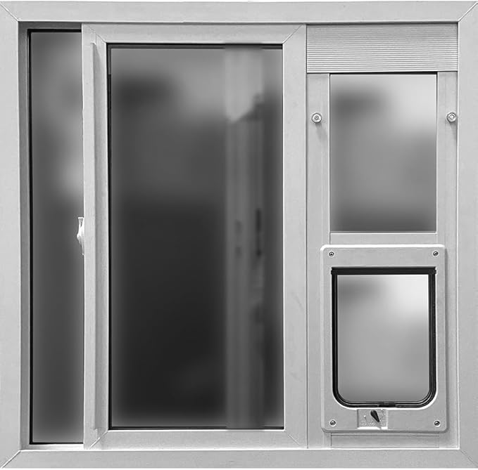 Ideal Pet Products Aluminum Vertical Sash Window Pet Door, Adjustable Sizes to Fit Window Heights from 32-1/2" to 35-1/8”, Chubby Kat 7-1/2” x 10-1/2” Flap Size