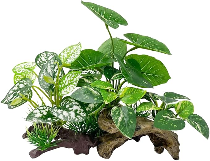 Smoothedo-Pets Fish Tank Decoration Aquarium Decoration 3 Pieces Ornament Betta Silk Leaf Cushion Hammock Artificial Driftwood Cave Goldfish Bowl Accessories (Mixed Leaf Set-G)