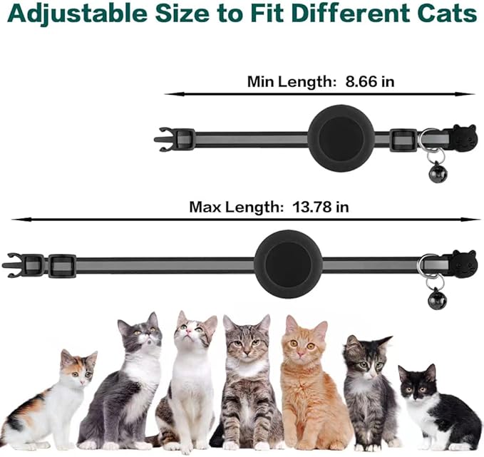 Airtag Cat Collar Breakaway, Reflective Kitten Collar with Apple Air Tag Holder and Bell for Girl Boy Cats, 0.4 Inches in Width and Lightweight(Pink)
