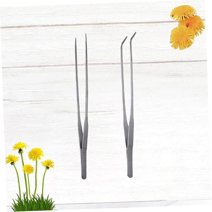 FRCOLOR 2pcs Stainless Steel Aquatic Plant Tongs Straight Curved Tweezers for Fish Tank Maintenance Resistant Tools for Planting and Arranging Aquarium Plants