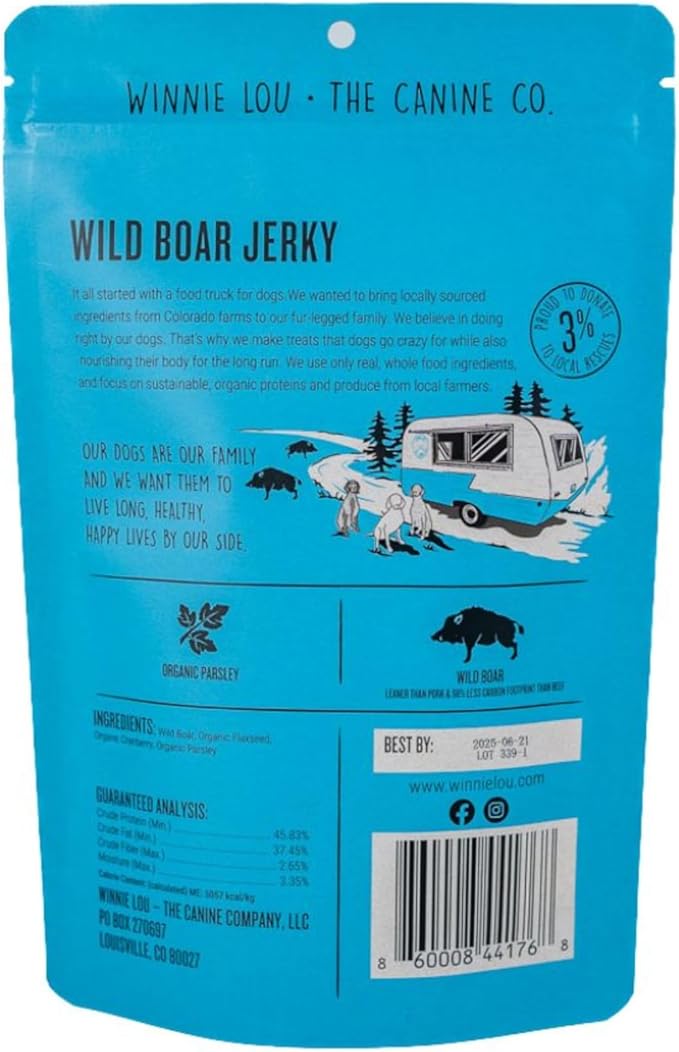 Winnie Lou Wild Boar Jerky Dog Treats – Limited Ingredient, Human Grade, Training Treats, USA Made, High Protein, Novel Protein, Hypoallergenic, Sensative Stomach (2 Pack)