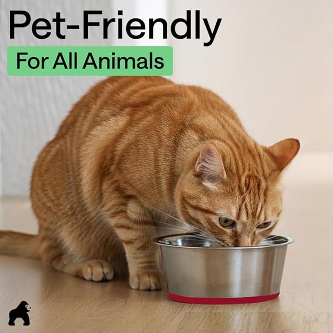 GORILLA GRIP Dog Bowls, Heavy Duty 304 Stainless Steel, Holds 8 Cups Each (64 fl oz) Food and Water Bowl for Feeding Dogs and Cats, Dishwasher Safe, Rust Resistant, BPA Free Rubber Base Set of 2 Red