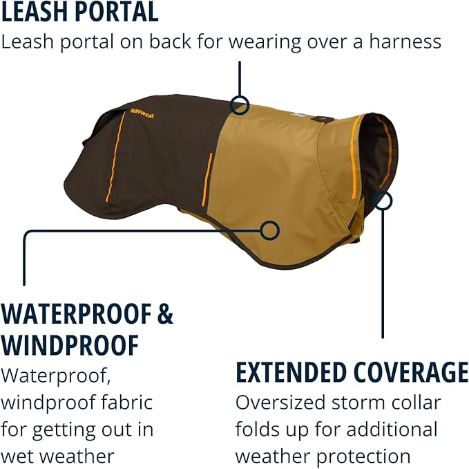 Ruffwear, Sun Shower Dog Raincoat, All-Weather Jacket, Waterproof, Windproof & Lightweight, Earth Brown, X-Small