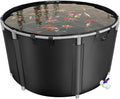 Canvas Fish Pond, 820 Gallon Capacity Koi Pond, Foldable PVC Outdoor Fish Tank, Round Goldfish Bowl, Above Ground Pond with Stabilizing Frame and Drain Valve for Koi Farming, Aquaculture