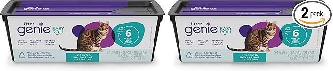 Litter Genie Easy Roll Refill Bags | Up to 6 months of supply in 1 Roll - 24 tear-off Bags | Ultimate Odor Control Cat Litter Bag (Pack of 2)