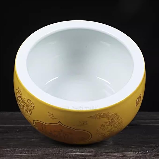 Fish Tank Treasure Bowl Ceramic Fortune Fish Tank Desktop Ceramic Small Treasure Bowl Turtle Feeding Bowl Aquarium(Gold,21x13cm)
