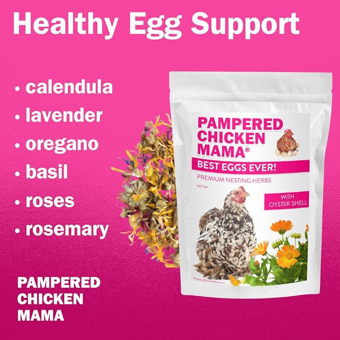 Pampered Chicken Mama Best Eggs Ever! Nesting Herbs for Chickens (16 Ounce/1 Pound) for Chicken Nesting Boxes Calcium Supplement for Chickens | Chicken Feed Supplies, Hen Treats for Coops (1 Bag)