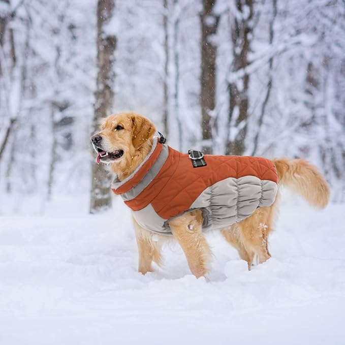 Lelepet Warm Dog Winter Coat Cold Weather Jacket Windproof Reflective Turtleneck Vest with Plush Neckline D-Ring for Leash Thick Fleece Lining Jacket Pet Apparel for Small Medium Large Dogs(X-Small)