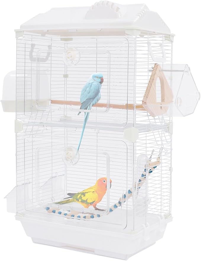 28-inch Roof Top Medium Parakeet Bird Cages, Double-Door Travel Pet Flight Birdcage for Parakeets Finches Canaries Lovebirds Small Quaker Parrots Cockatiels Budgie Green Cheek Conure